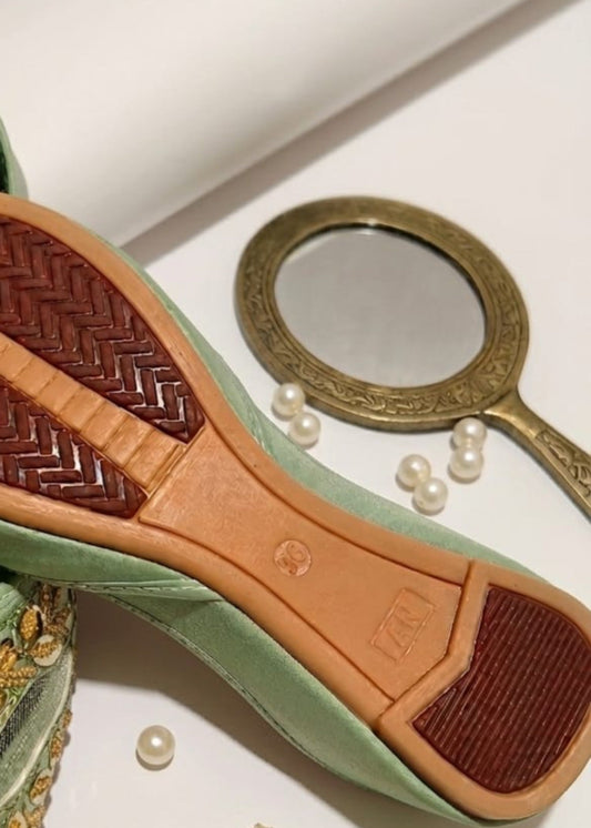 Moss Green Silk Khussa Shoes Online in Sri Lanka India Australia