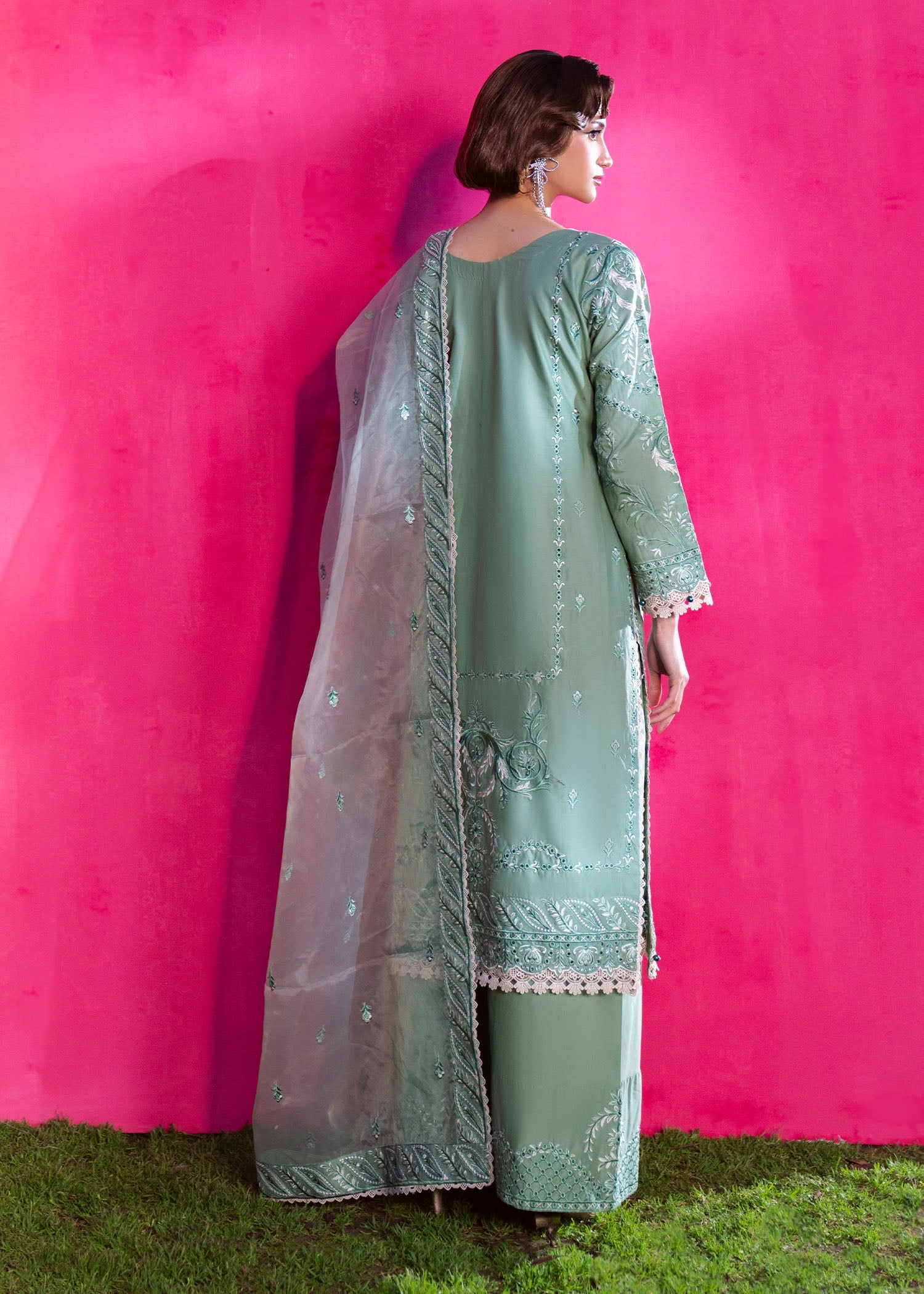 Moss Green Straight Cut Kurta Lawn Suit Online in Dubai UAE Abudhabi Ajman Sharjah