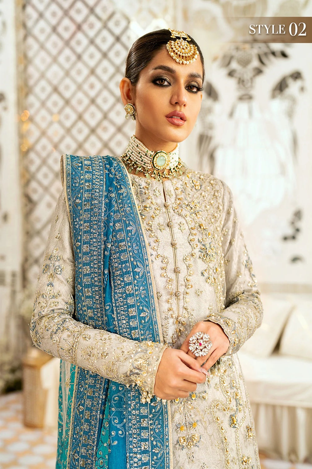 Mouse Grey Embroidered Organza Pakistani Wedding Dresses Online in Dubai UAE Abudhabi Ajman Sharjah