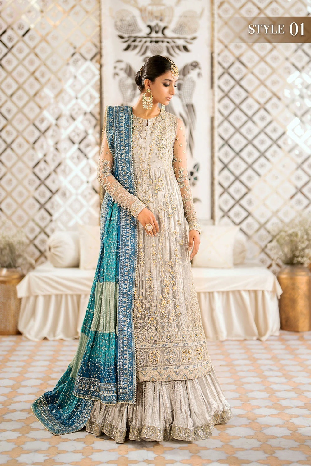 Mouse Grey Organza Unstitched Suit with Cotton Silk Trouser Online in Sri Lanka India Australia