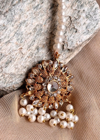 Mughal Style White Gold Jhumka Jewellery Set Online in KSA Riyadh Saudi Arabia Oman Bahrain Qatar