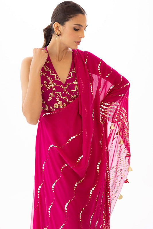 Mukaish Work Chiffon Saree