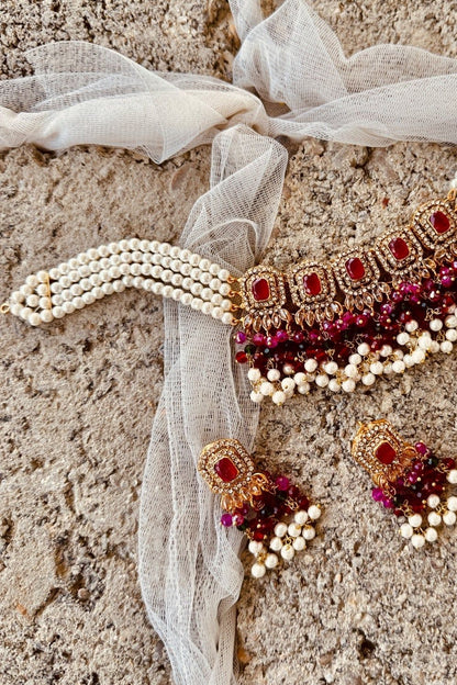 Multi Color Antique Gold Choker Necklace Set Online in Dubai UAE Abudhabi Ajman Sharjah