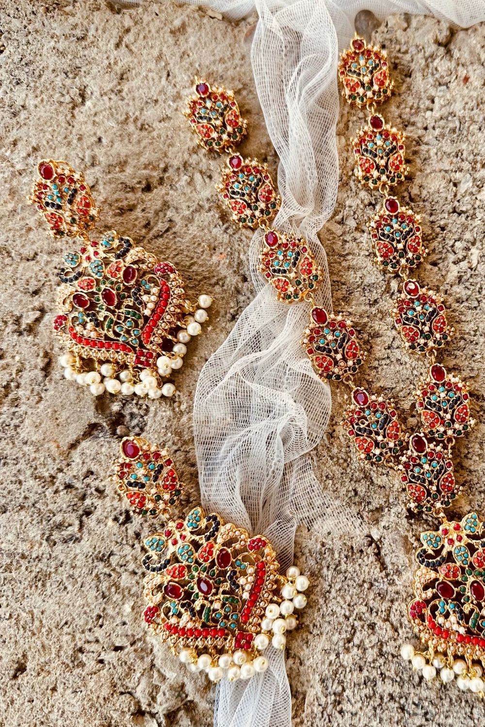 Multi-Color Beaded Nauratan Mala Bridal Necklace Set Online in Dubai UAE Abudhabi Ajman Sharjah