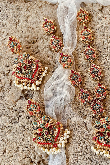 Multi-Color Beaded Nauratan Mala Bridal Necklace Set Online in Dubai UAE Abudhabi Ajman Sharjah