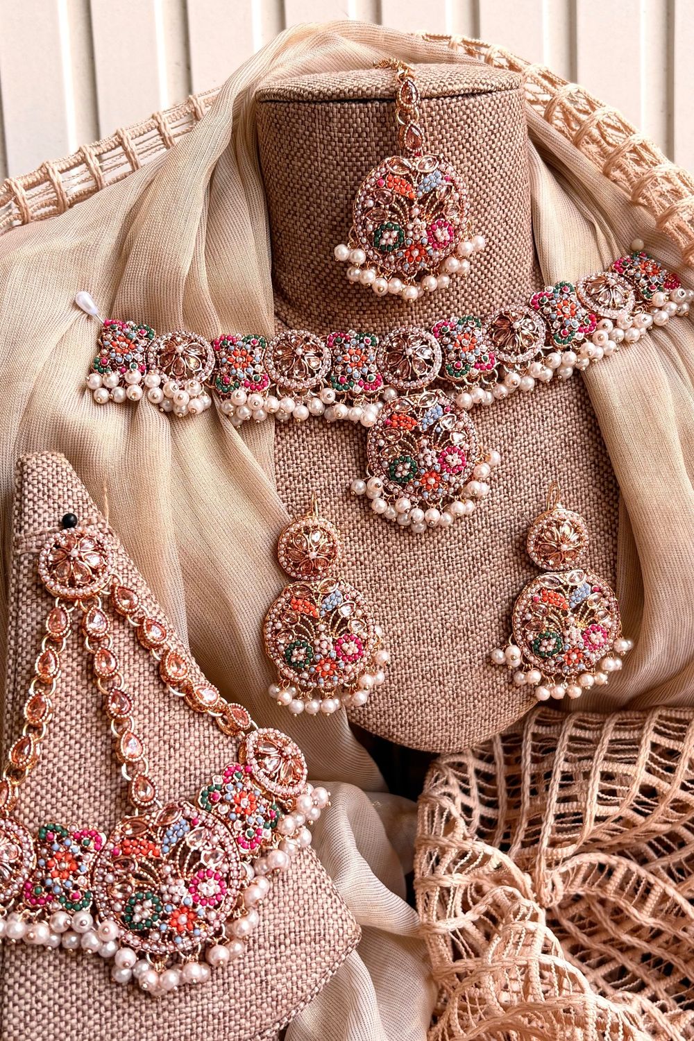 Multi Color Bridal Choker Necklace Set Online in Dubai UAE Abudhabi Ajman Sharjah