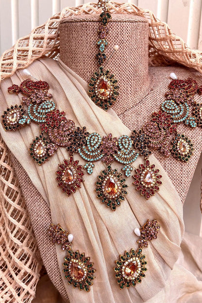 Multi Color Crystal Stone Jewellery Set Online in Dubai UAE Abudhabi Ajman Sharjah