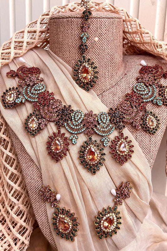 Multi Color Crystal Stone Jewellery Set Online in Dubai UAE Abudhabi Ajman Sharjah