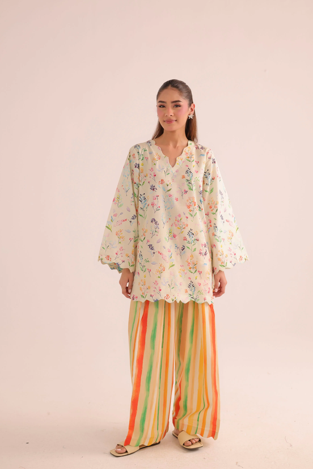 Multi Color Digital Print Poly Lawn Kurta Set Online in Dubai UAE Abudhabi Ajman Sharjah