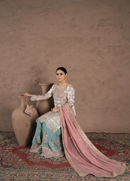 Multi Color Embroidered Chiffon Kurti Sharara Online in Sri Lanka India Australia