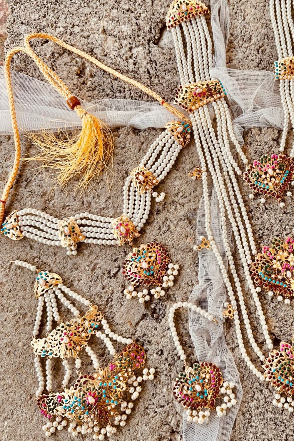Multi-Color Gold Plated Hyderabadi Bridal Jewellery Set Online in Dubai UAE Abudhabi Ajman Sharjah