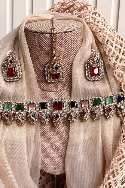 Multi Color Metal Choker Necklace Set Online in Dubai UAE Abudhabi Ajman Sharjah