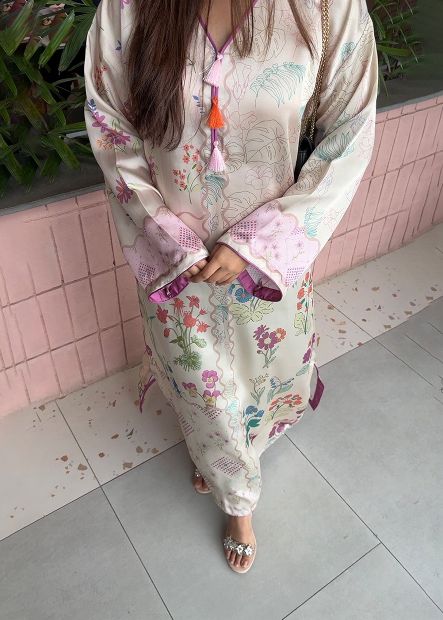 Multi Color Printed Satin Silk Kaftan Online in Dubai DXB UAE Abudhabi Meena Bazaar