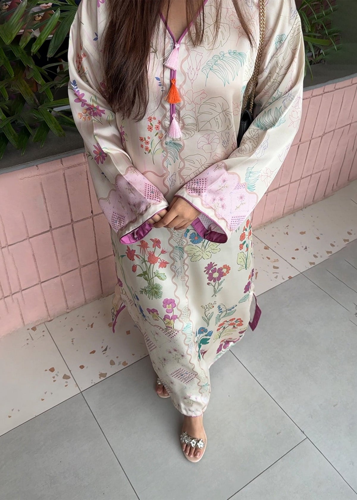 Multi Color Printed Satin Silk Kaftan Online in Dubai DXB UAE Abudhabi Meena Bazaar