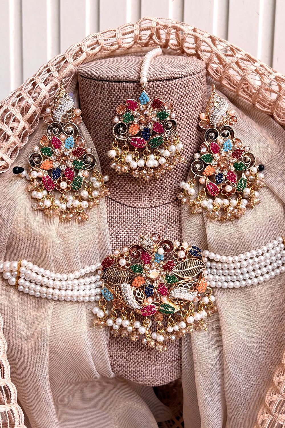 Multi-Colored Stone Choker Jewellery Set Online in Dubai UAE Abudhabi Ajman Sharjah