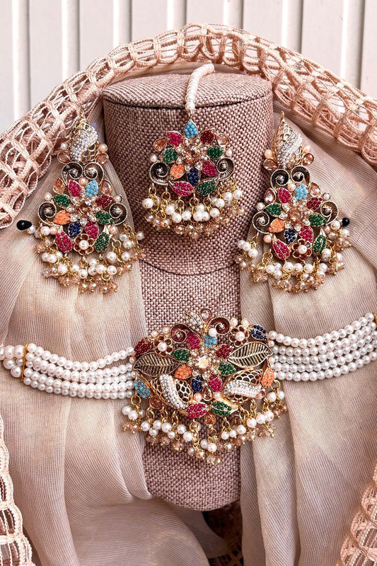 Multi-Colored Stone Choker Jewellery Set Online in Dubai UAE Abudhabi Ajman Sharjah