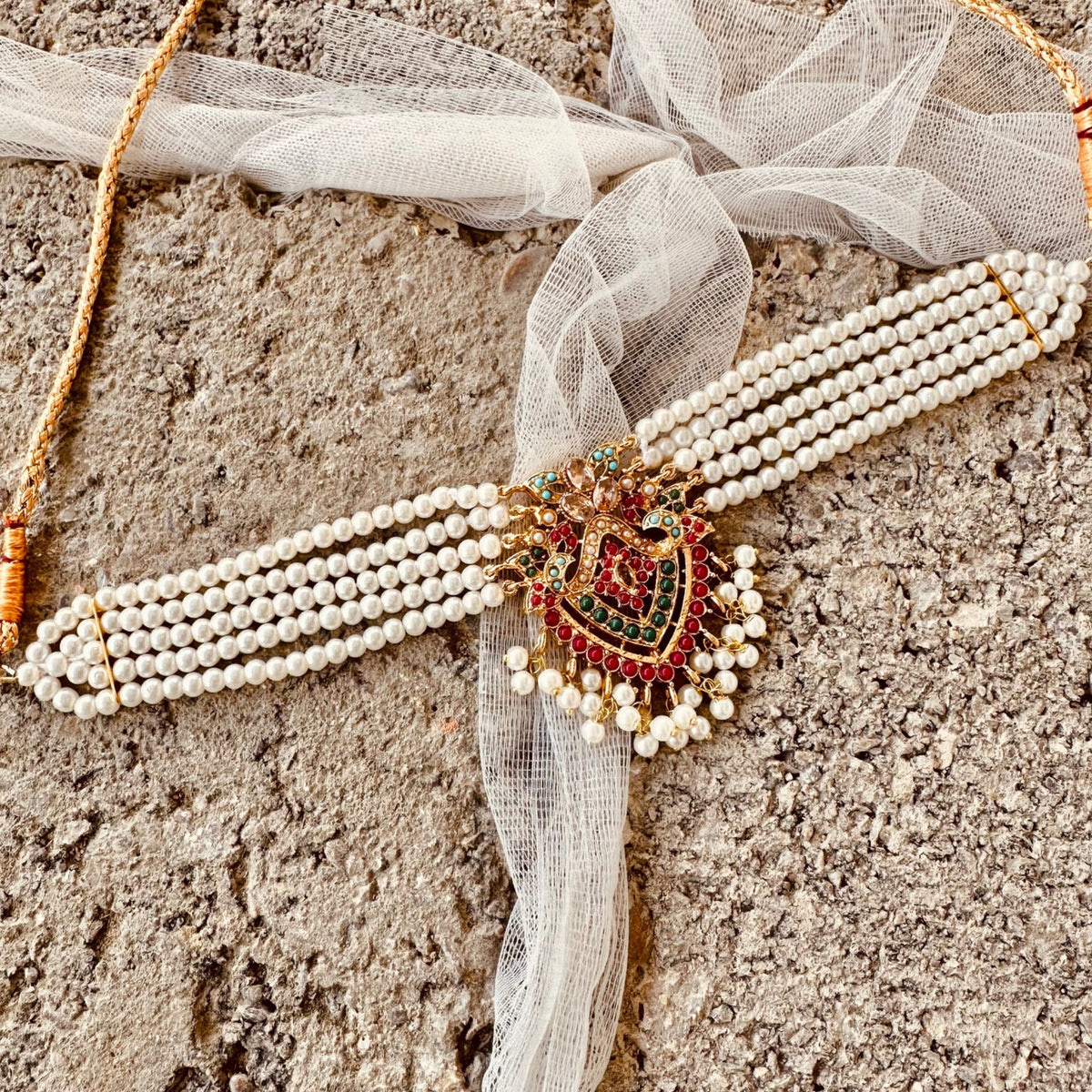 Multi Colour Gemstone Choker Jewellery Set Online in KSA Riyadh Saudi Arabia Oman Bahrain Qatar