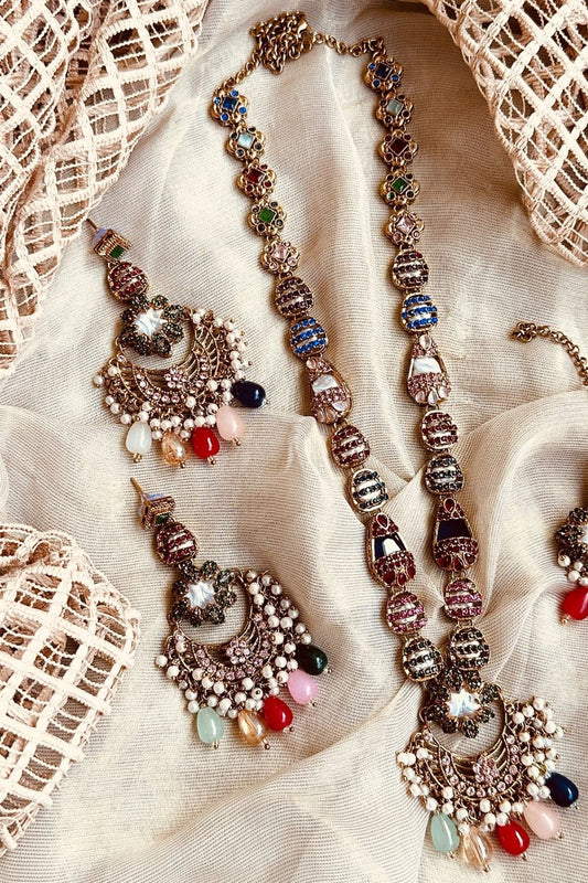 Multi-Coloured Stone Work Jewellery Set Online in Dubai UAE Abudhabi Ajman Sharjah