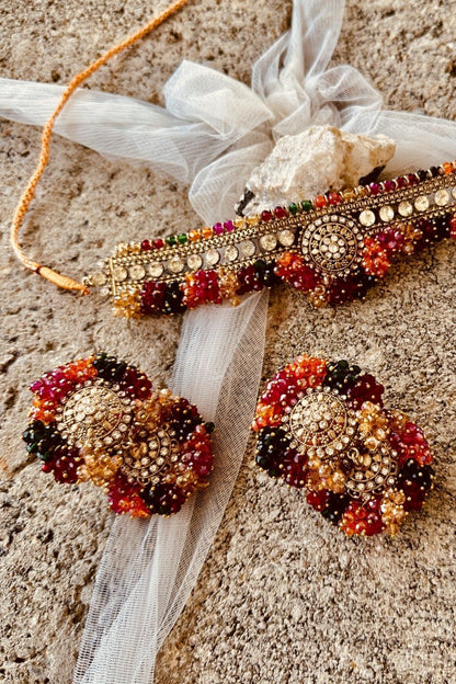 Multi Crystal Choker with Jhumkis Online in Dubai UAE Abudhabi Ajman Sharjah