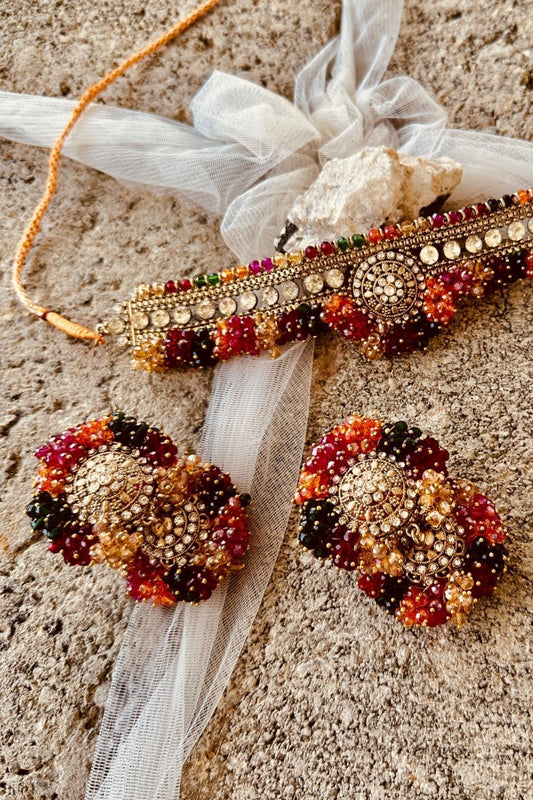 Multi Crystal Choker with Jhumkis Online in Dubai UAE Abudhabi Ajman Sharjah