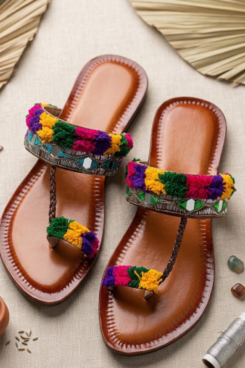 Multi Embellished Cotton Kolhapuri Sandals Online in Dubai UAE Abudhabi Ajman Sharjah