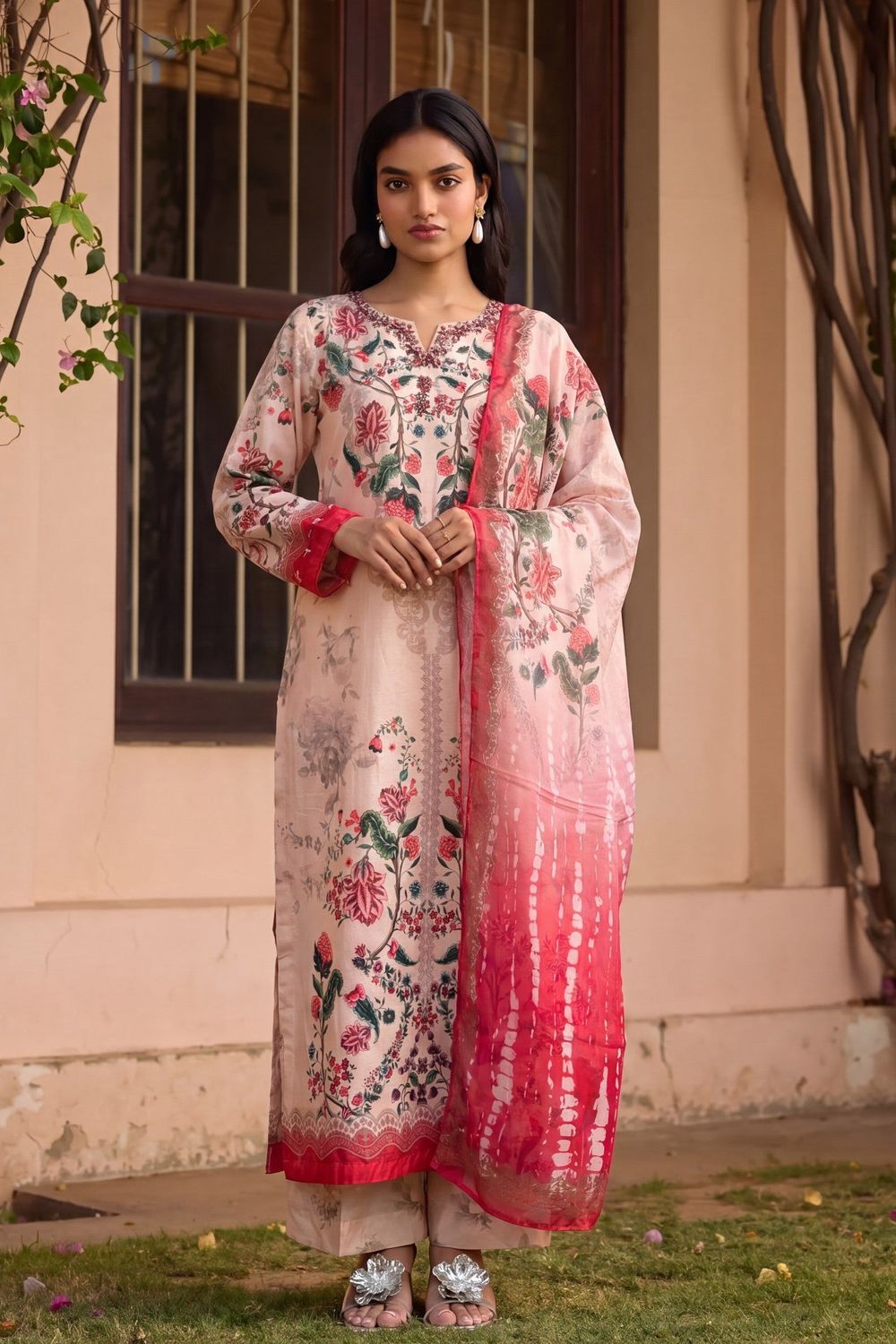 Multi Embellished Lawn Salwar Suit Online in Dubai UAE Abudhabi Ajman Sharjah