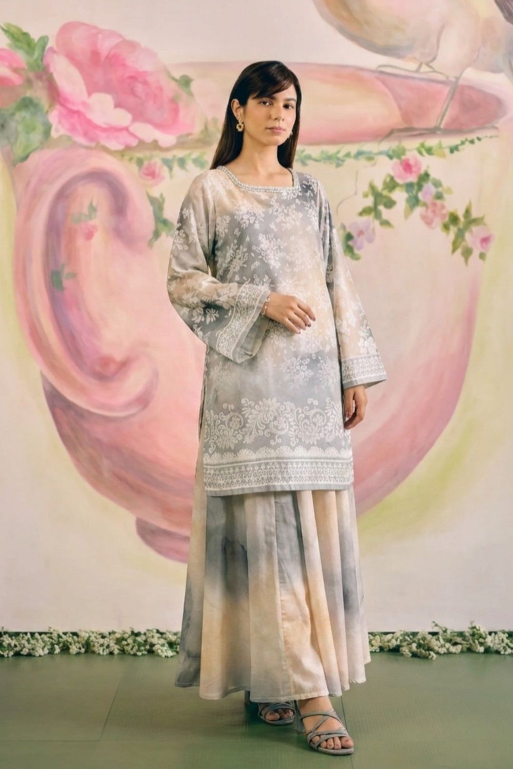 Multi Embellished Lawn Sharara Kurti Online in Dubai UAE Abudhabi Ajman Sharjah