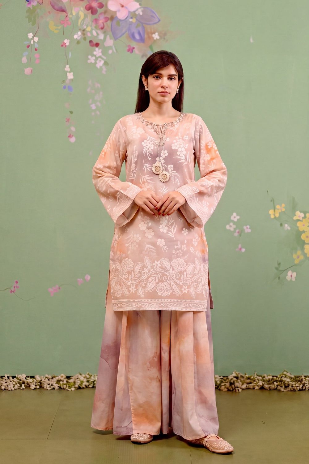 Multi Embellished Lawn Sharara Suit Online in Dubai UAE Abudhabi Ajman Sharjah