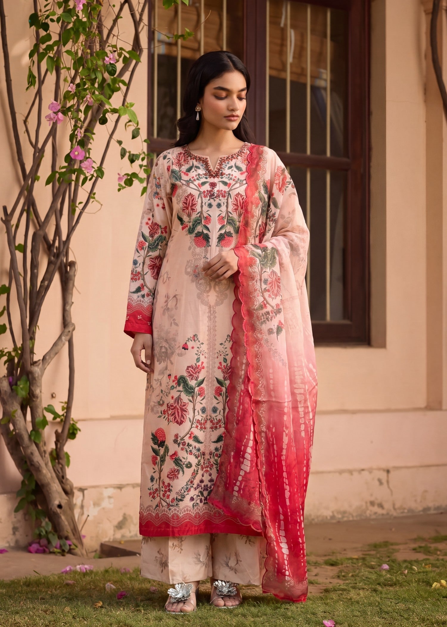 Multi Embellished Lawn Suit for Women Online in Dubai UAE Abudhabi Ajman Sharjah