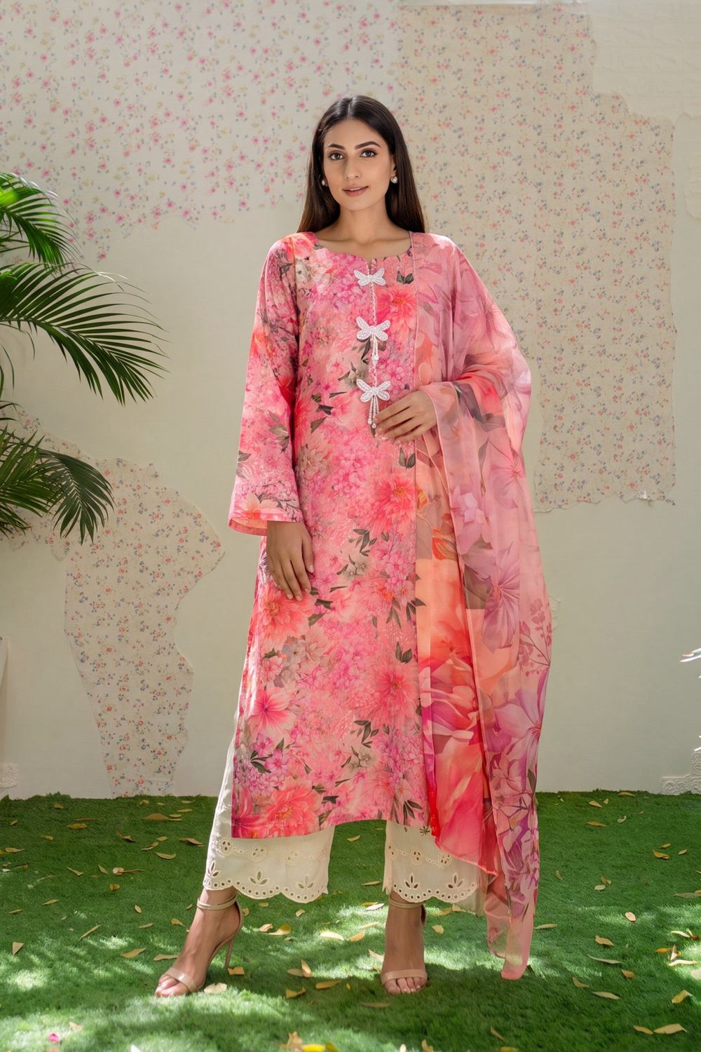 Multi Embellished Lawn Suit Online in Dubai UAE Abudhabi Ajman Sharjah