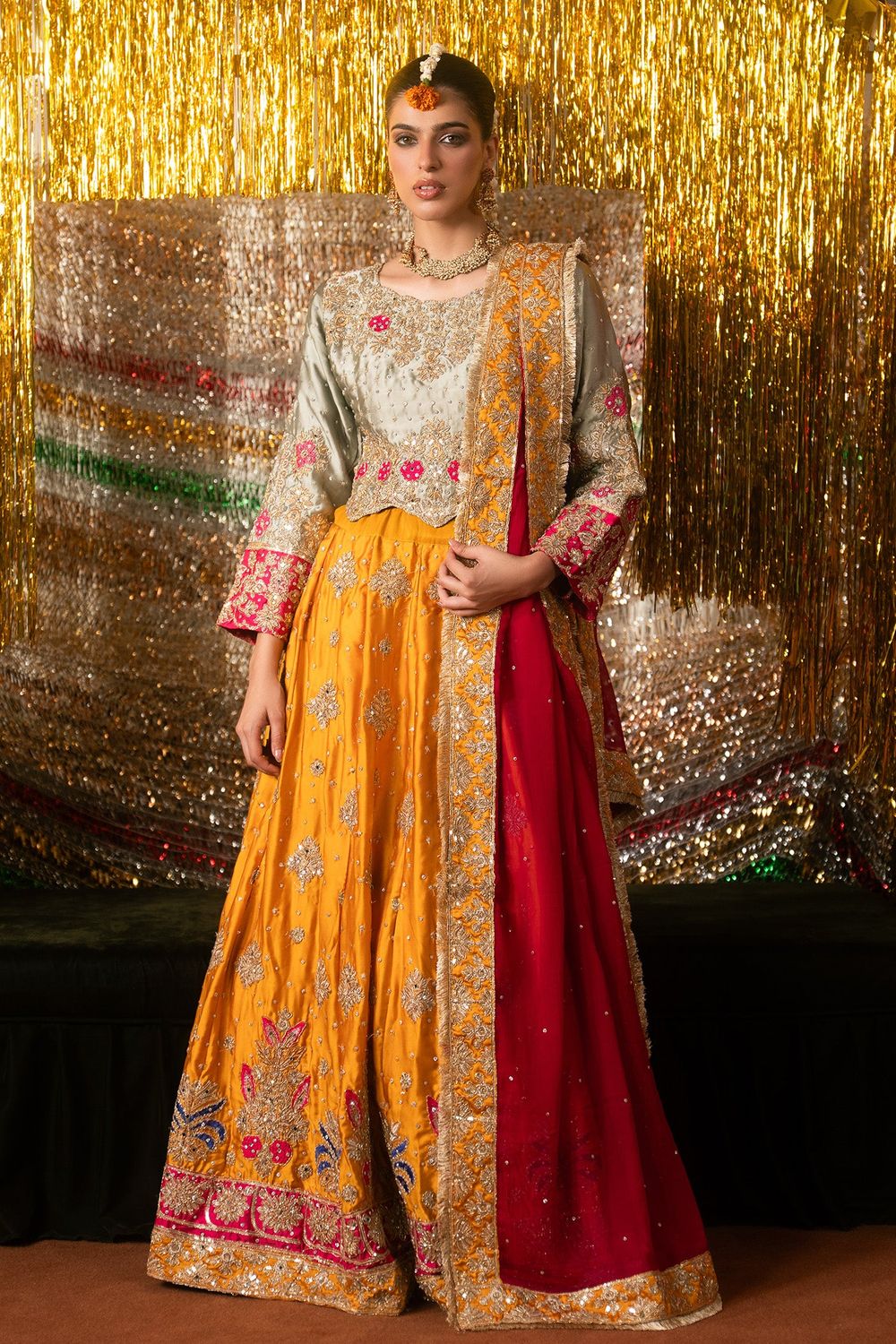 Multi Embroidered Charmuse Lehenga Choli Online in Dubai UAE Abudhabi Ajman Sharjah