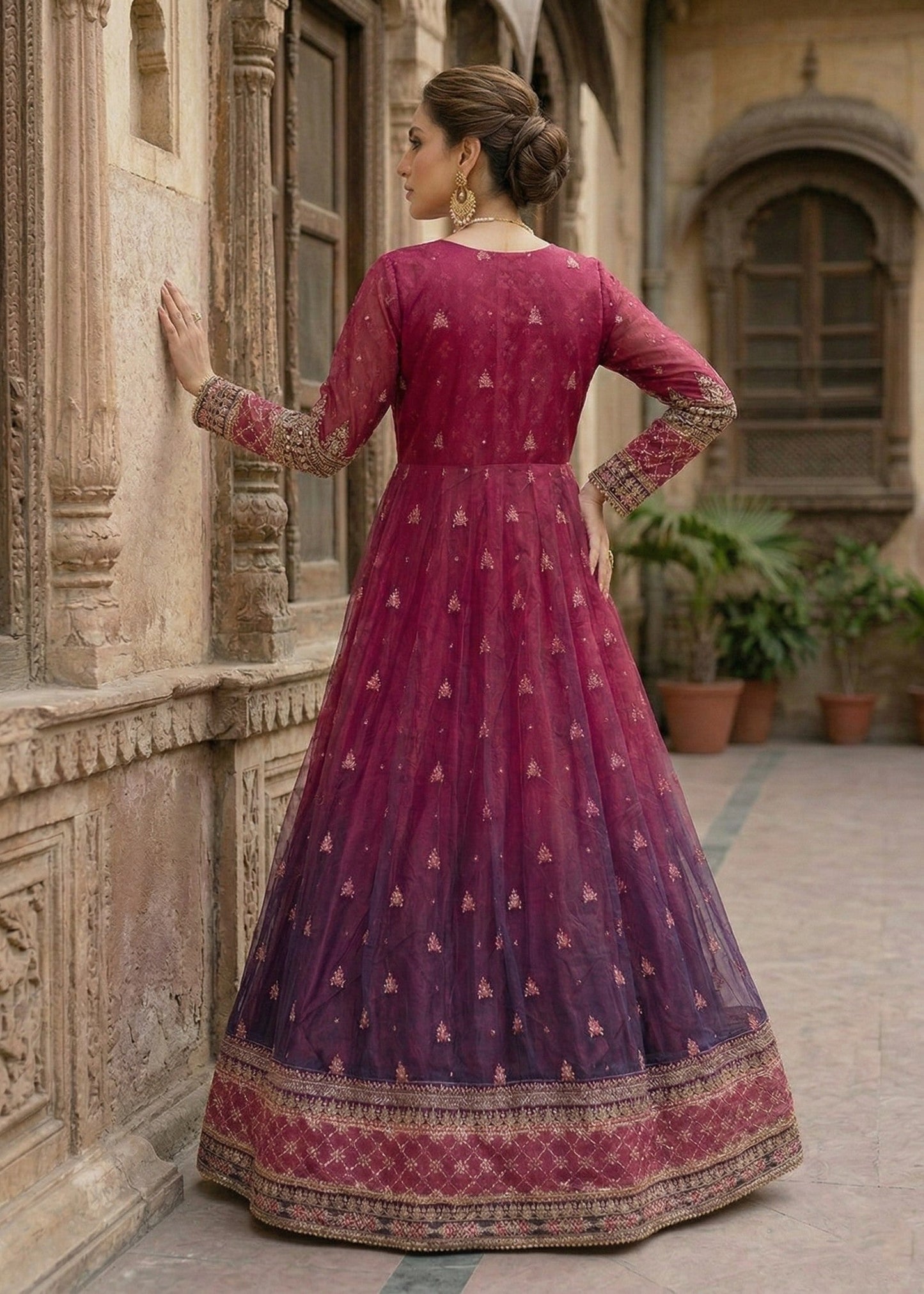 Multi Embroidered Chiffon Dress Material Online in Dubai DXB UAE Abudhabi Meena Bazaar