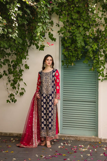 Multi Embroidered Chiffon Festive Partywear Suit Online in Dubai UAE Abudhabi Ajman Sharjah