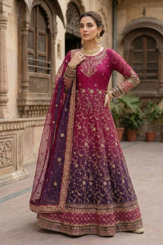Multi Embroidered Chiffon Party Wear Suit Online in Dubai UAE Abudhabi Ajman Sharjah
