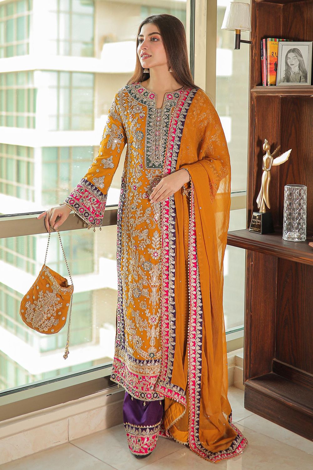 Multi Embroidered Chiffon Wedding Suit Online in Dubai UAE Abudhabi Ajman Sharjah