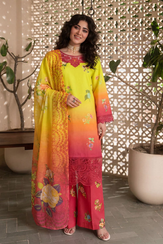 Multi Embroidered Lawn Kurta Palazzo Set Online in Dubai UAE Abudhabi Ajman Sharjah