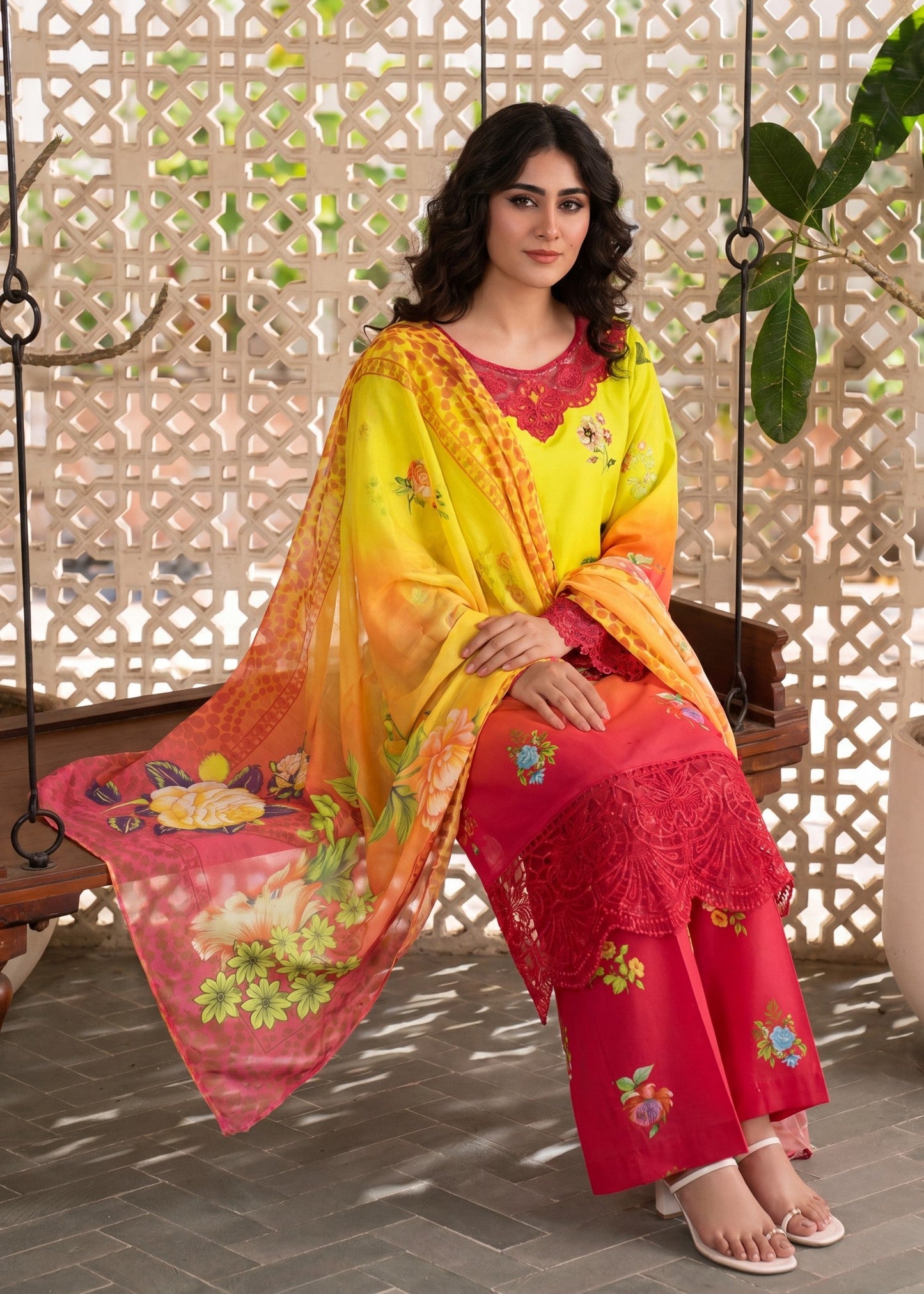 Multi Embroidered Lawn Kurta with Dupatta Online in Dubai UAE Abudhabi Ajman Sharjah