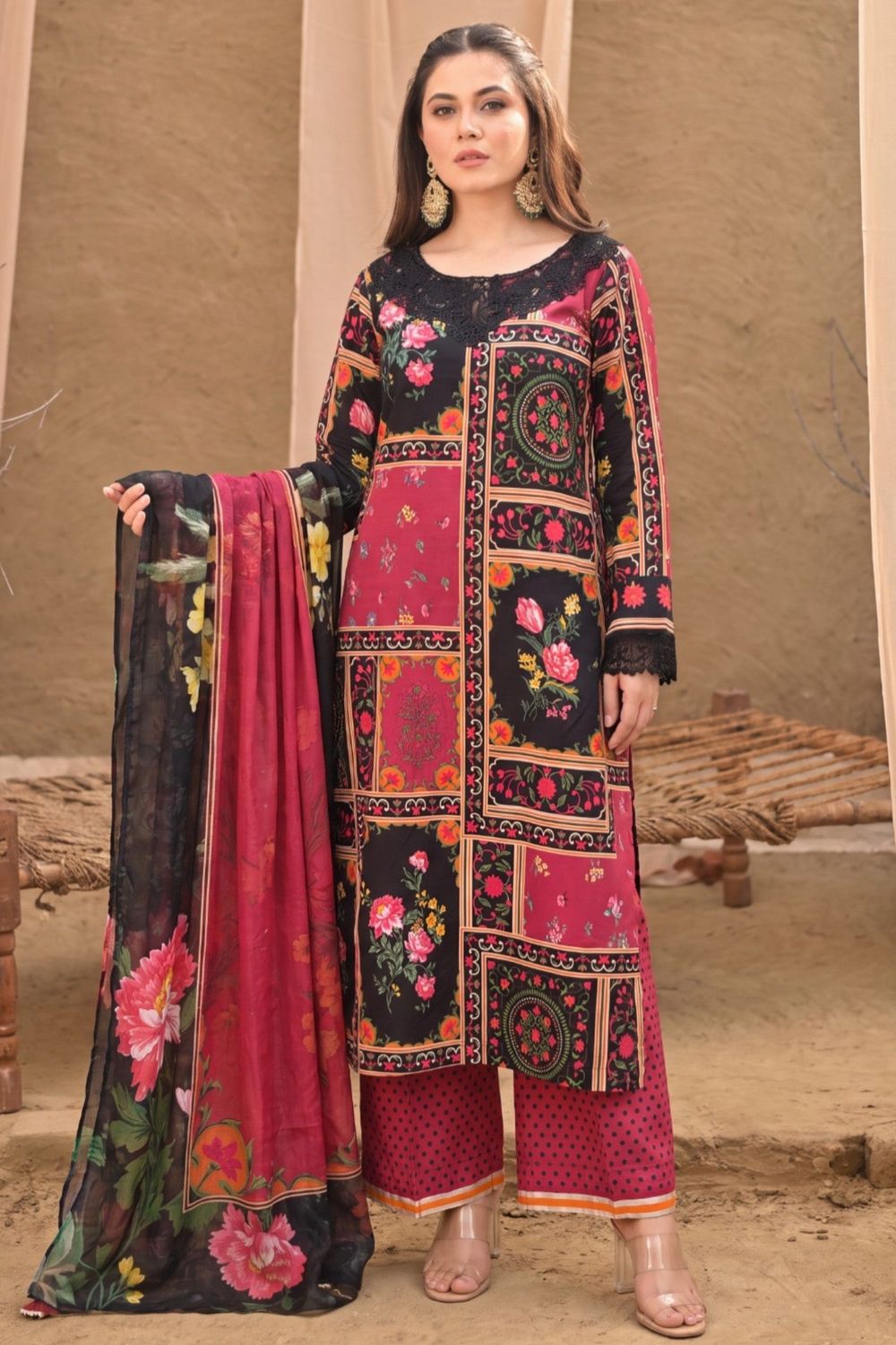 Multi Embroidered Lawn Suit Online in Dubai UAE Abudhabi Ajman Sharjah