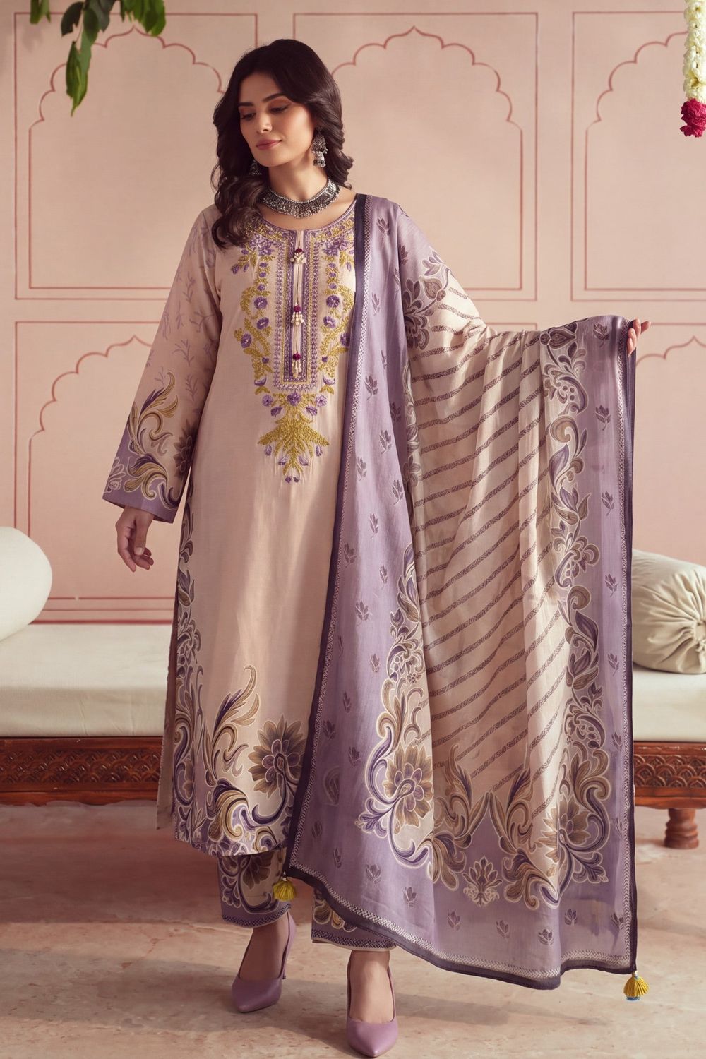 Multi Embroidered Lawn Suit Online in Dubai UAE Abudhabi Ajman Sharjah