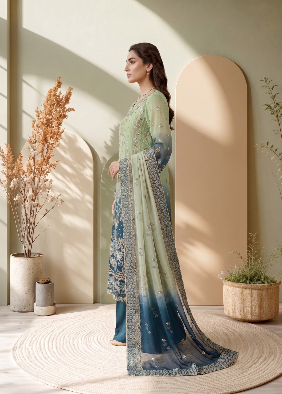 Multi Embroidered Organza Partywear Salwar Suit Online in Sri Lanka India Australia