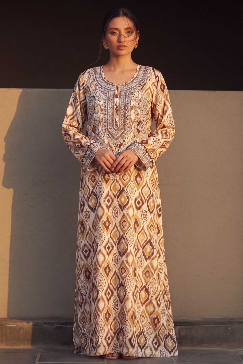 Multi Embroidered Poly Silk Kaftan Online in Dubai UAE Abudhabi Ajman Sharjah