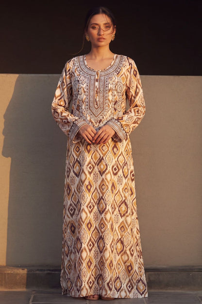 Multi Embroidered Poly Silk Kaftan Online in Dubai UAE Abudhabi Ajman Sharjah