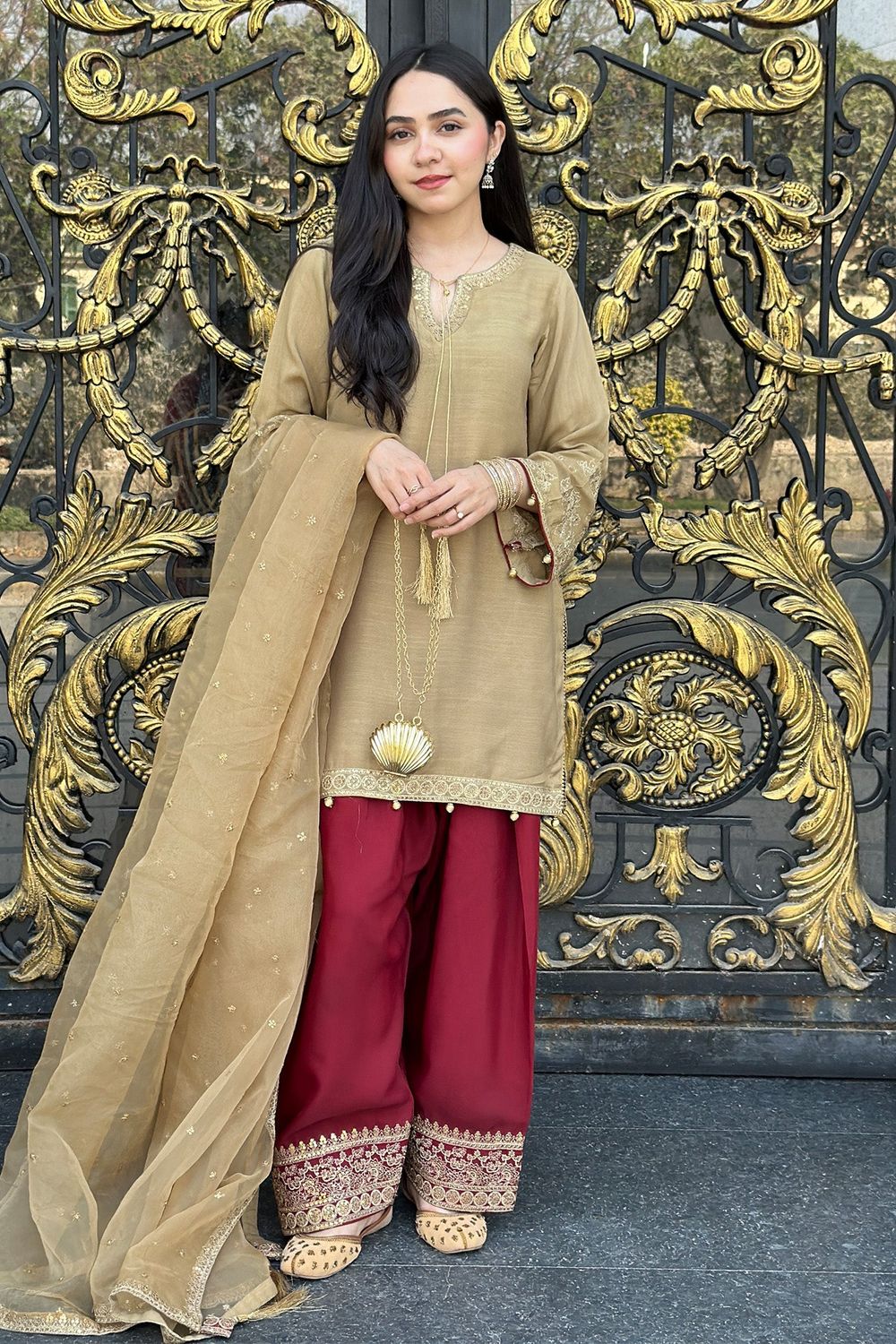 Multi Embroidered Raw Silk Farshi Shalwar Online in Dubai UAE Abudhabi Ajman Sharjah