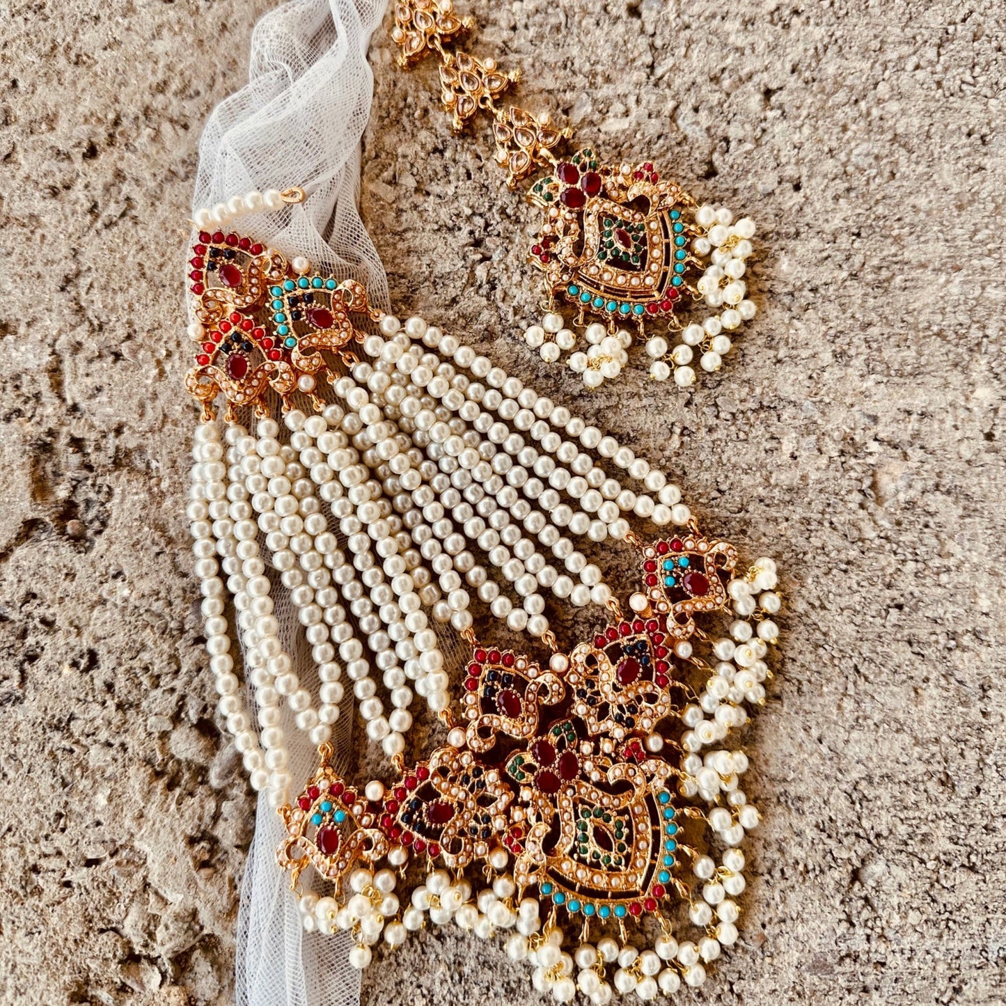 Multi Gemstone Choker and Earrings Set Online in KSA Riyadh Saudi Arabia Oman Bahrain Qatar