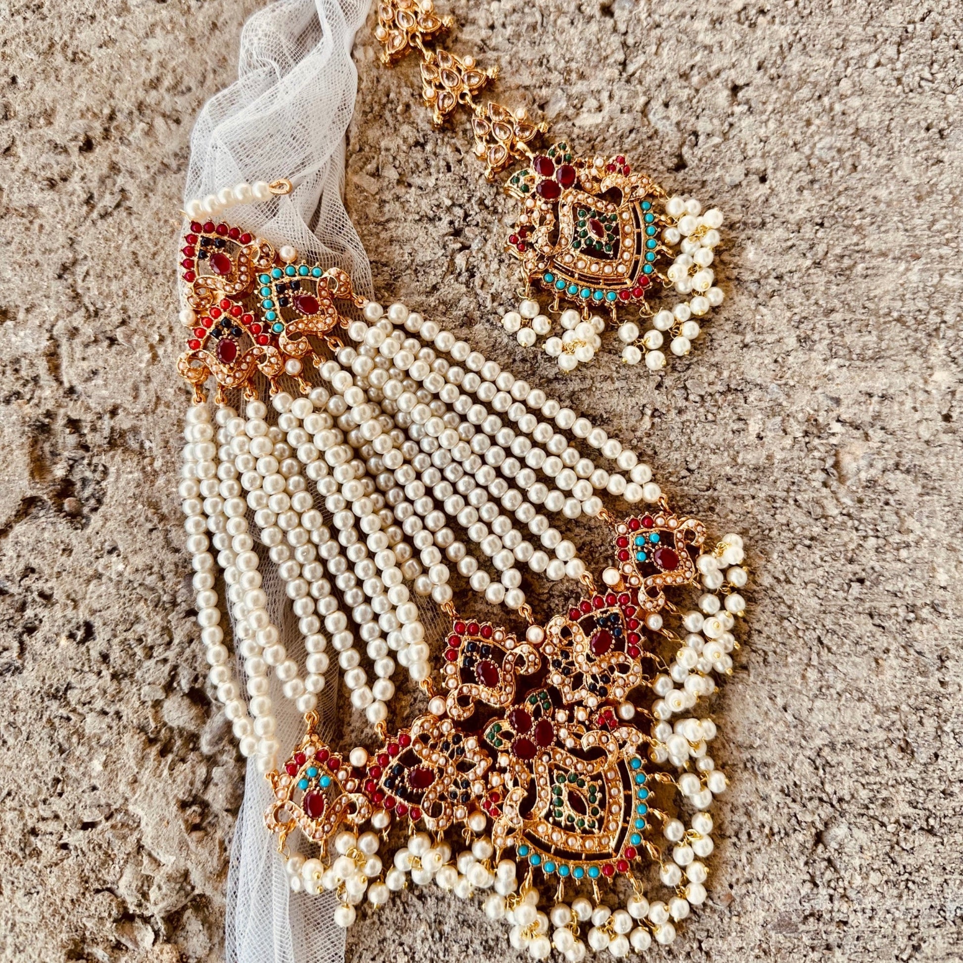 Multi Gemstone Choker and Earrings Set Online in KSA Riyadh Saudi Arabia Oman Bahrain Qatar