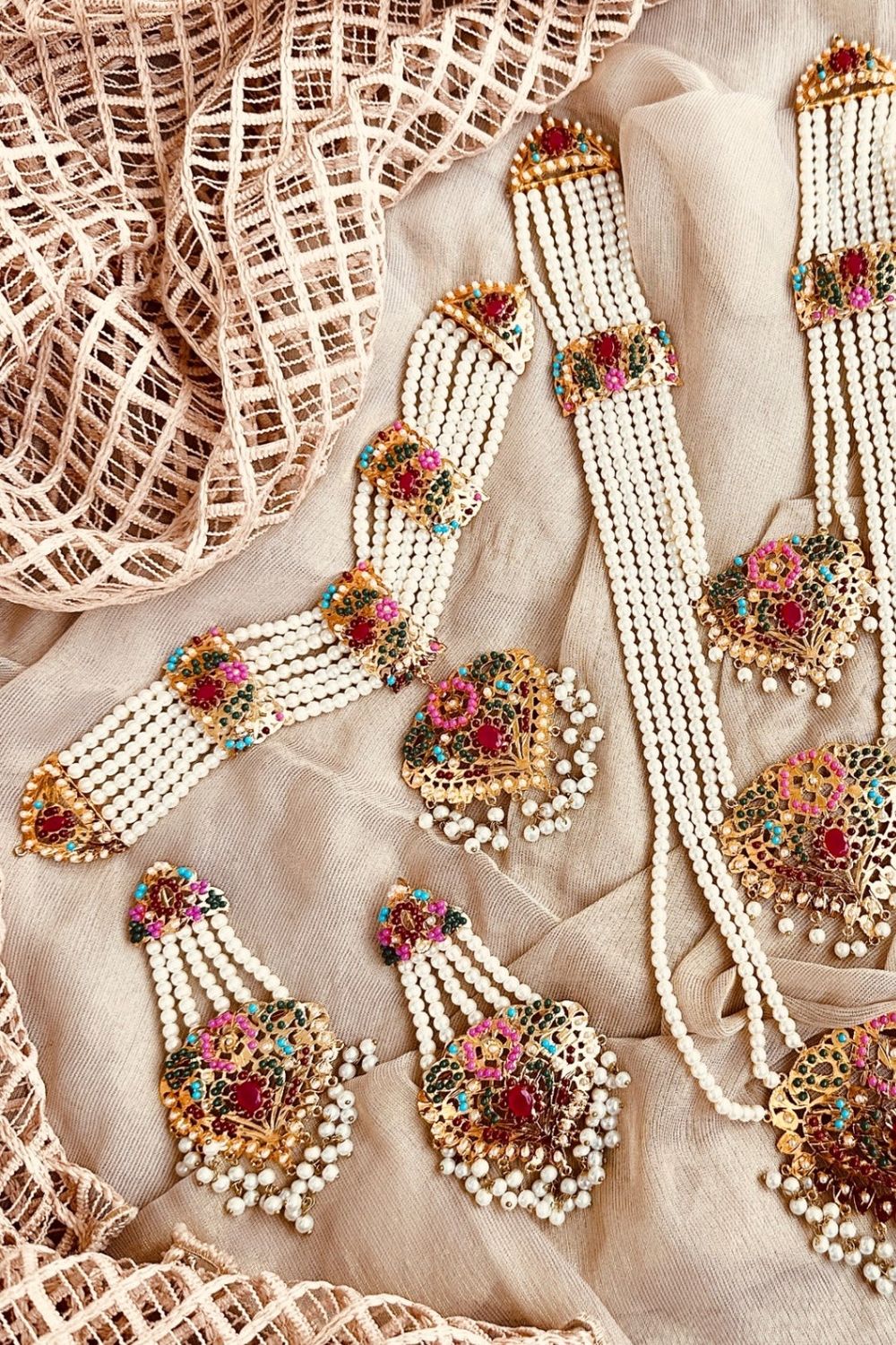 Multi Gold Plated Hyderabadi Bridal Jewellery Set Online in Dubai UAE Abudhabi Ajman Sharjah