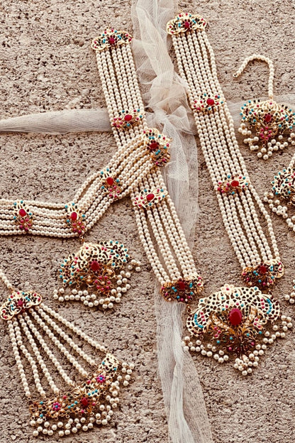 Multi Gold Plated Hyderabadi Bridal Jewellery Set Online in Dubai UAE Abudhabi Ajman Sharjah
