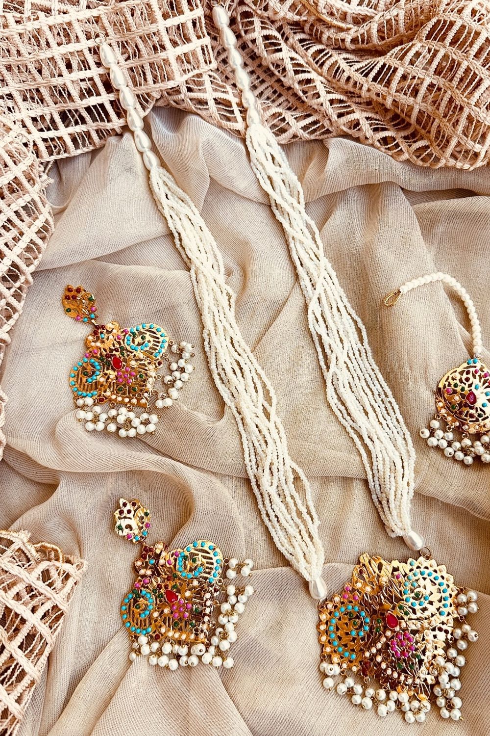 Multi Gold Plated Hyderabadi Noor Malaa Jewellery Set Online in Dubai UAE Abudhabi Ajman Sharjah