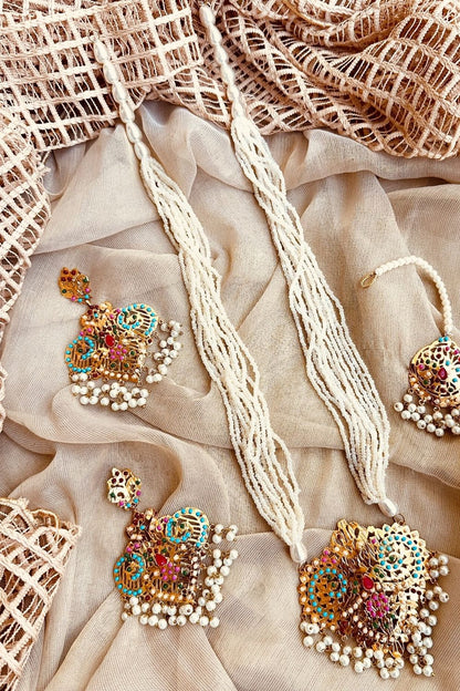Multi Gold Plated Hyderabadi Noor Malaa Jewellery Set Online in Dubai UAE Abudhabi Ajman Sharjah
