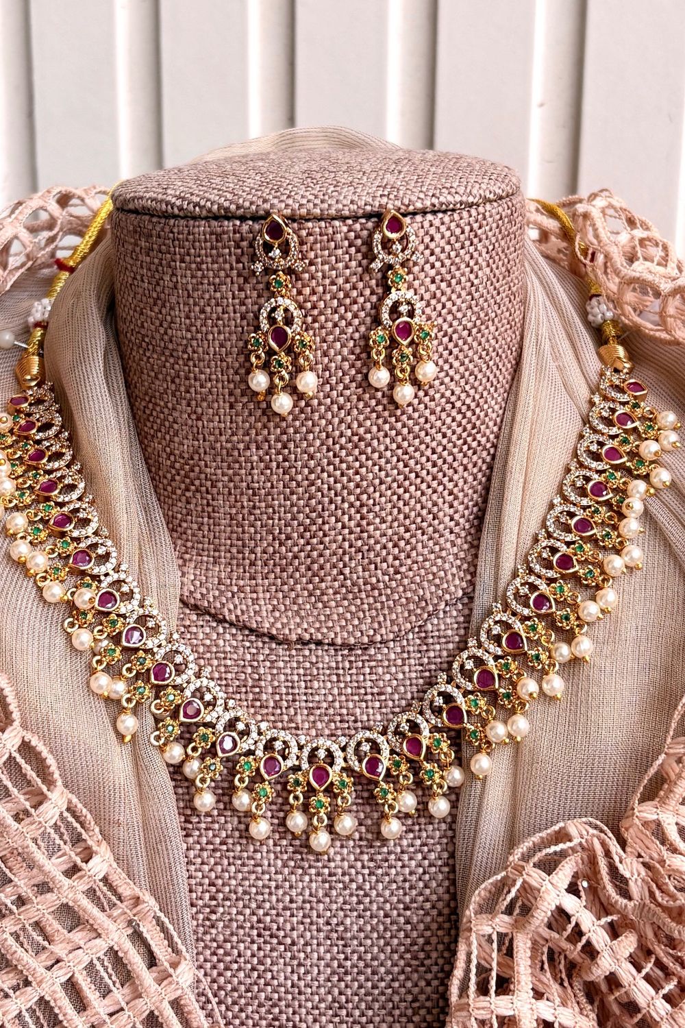 Multi Gold Plated South Necklace Set Online in Dubai UAE Abudhabi Ajman Sharjah